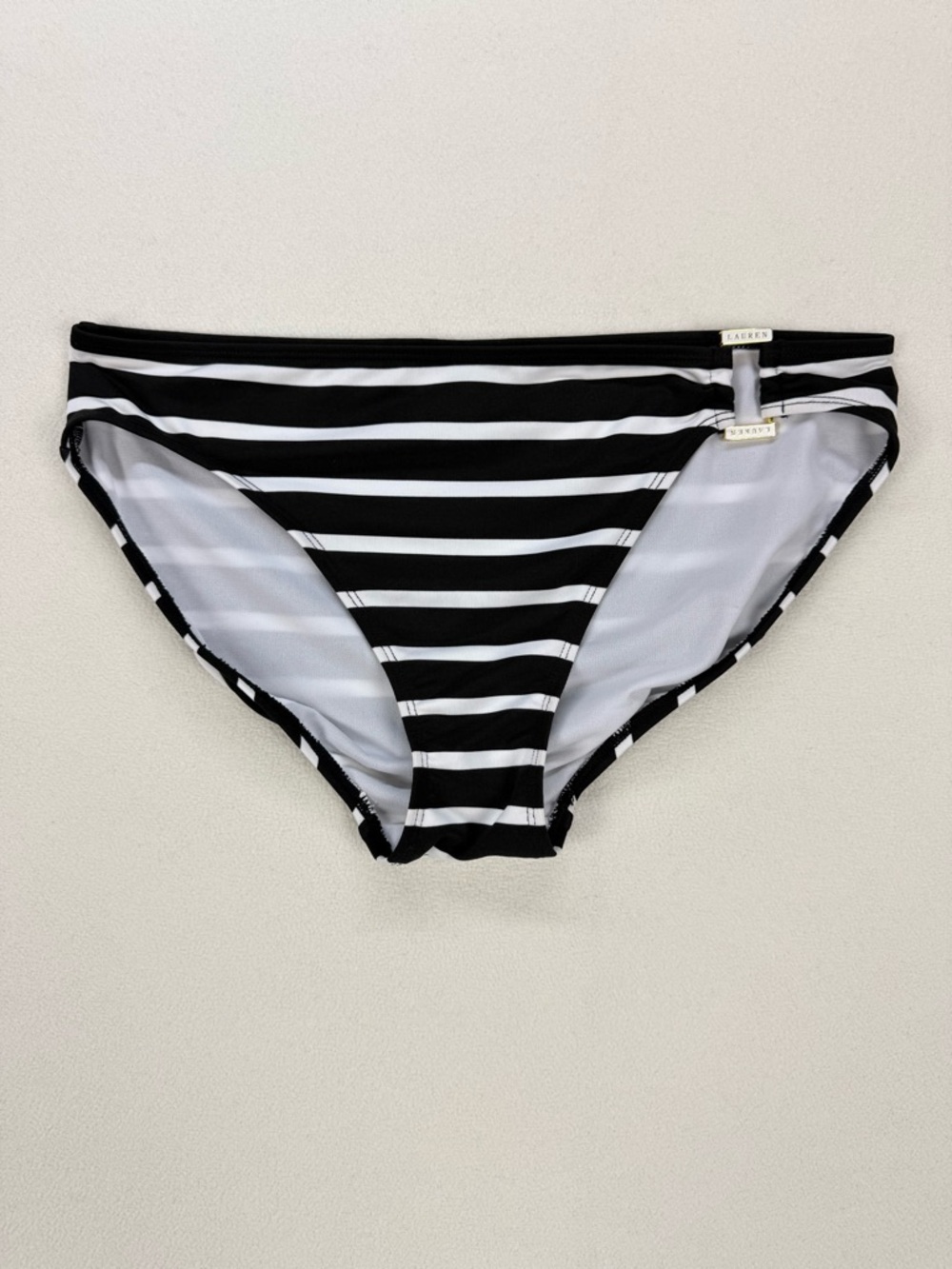 Lauren Ralph Lauren Striped Black & White Bikini Bottom Full Coverage Size 10
